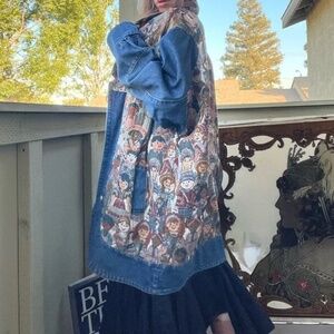 Vintage Denim Tapestry Jacket Blue Jean 1980’s USA Nadia XXL RARE